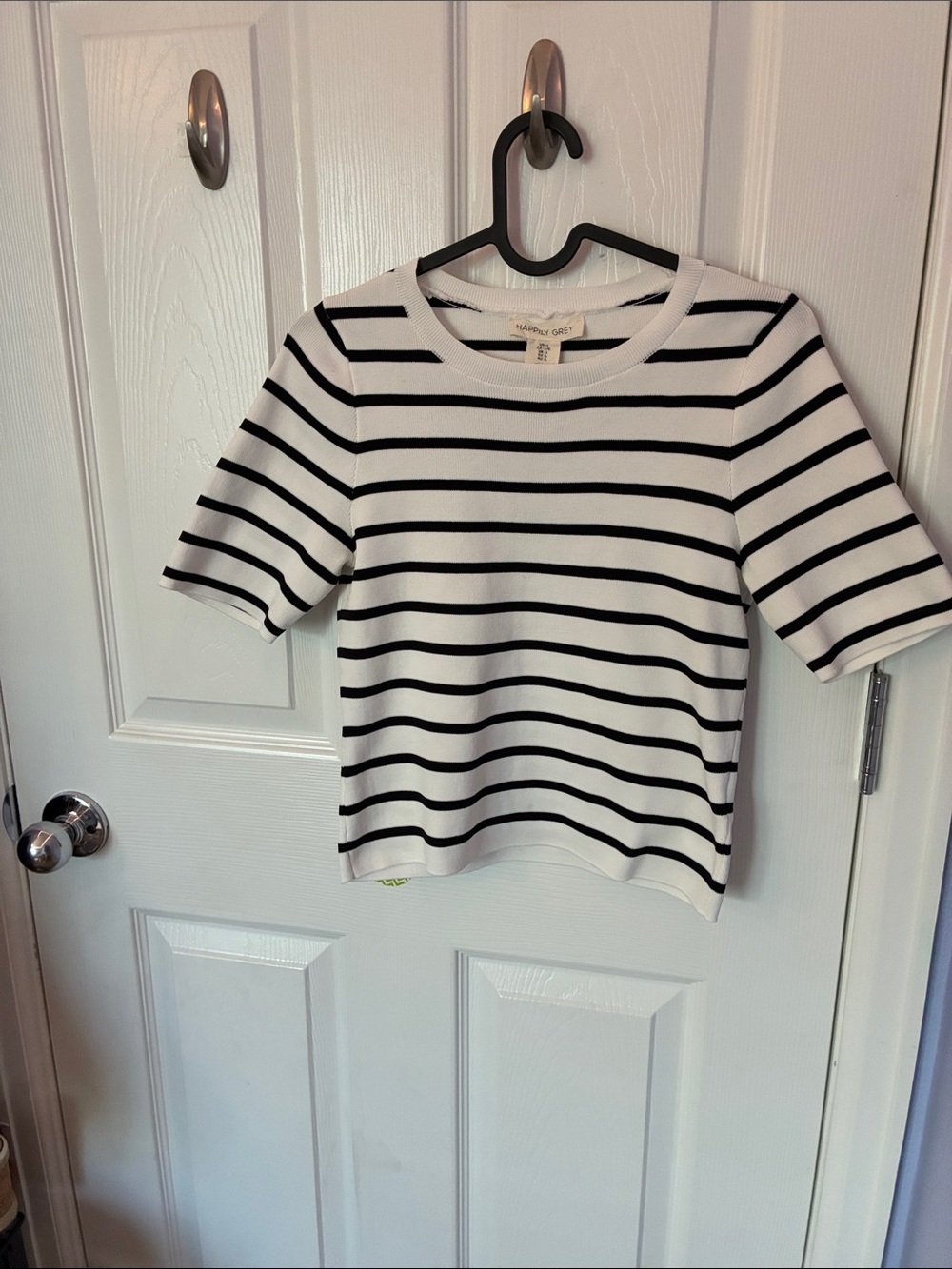 Striped Knit Short-Sleeve Top - White/Black